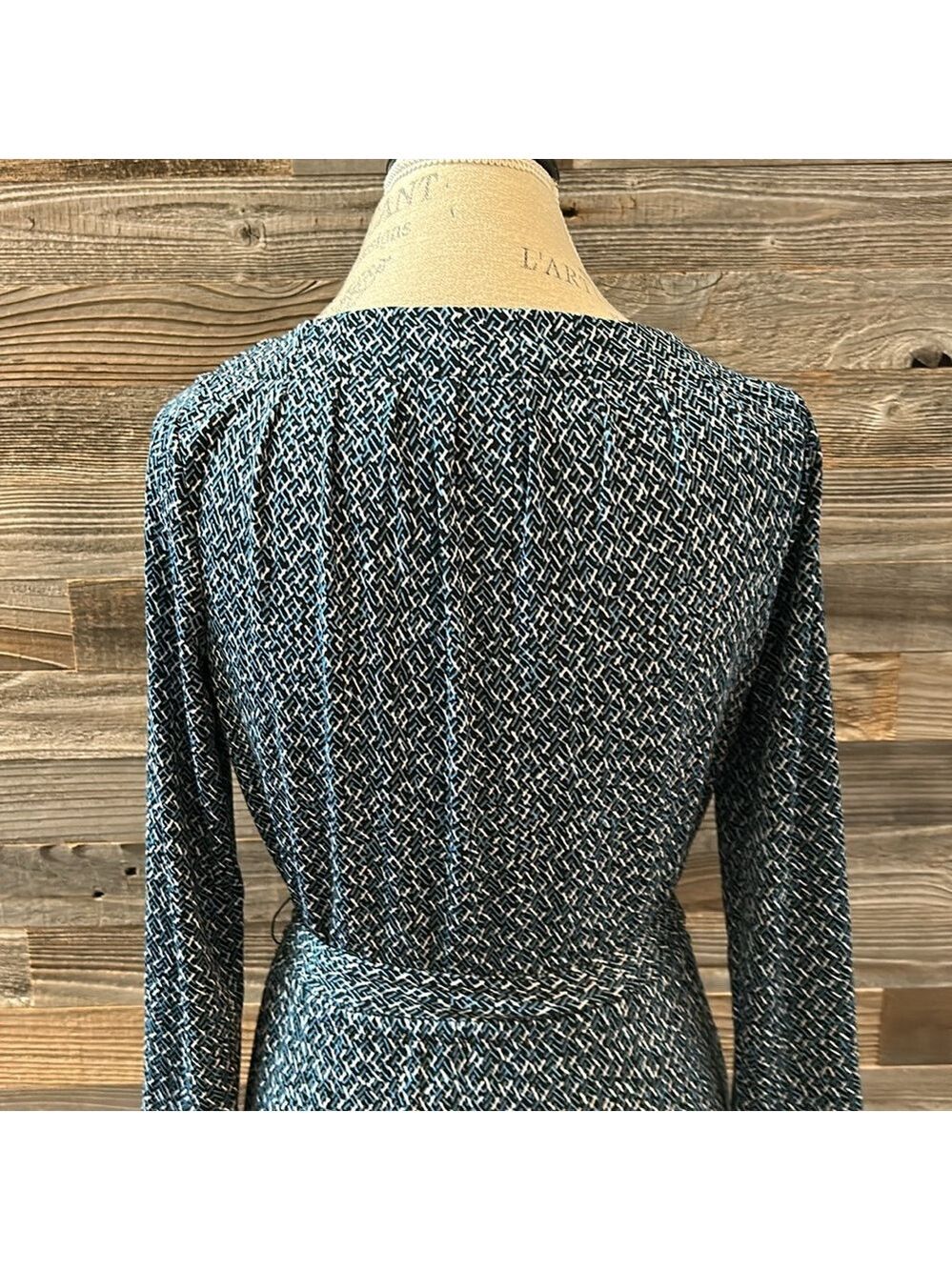Lands End Blue Patterned Midi Tie Waist 3/4 Length Sleeve Dress Size XS 2-4 - Picture 6 of 9